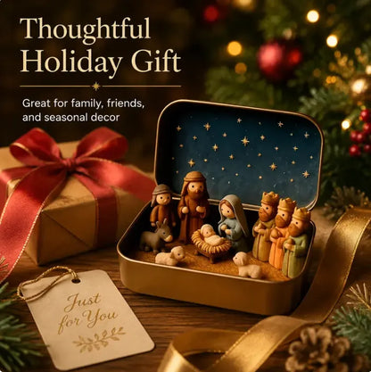 🔥✝️Religious Pocket-Size Mini Nativity Scene Set with Storage Box