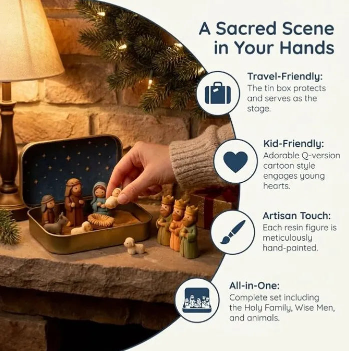 🔥✝️Religious Pocket-Size Mini Nativity Scene Set with Storage Box