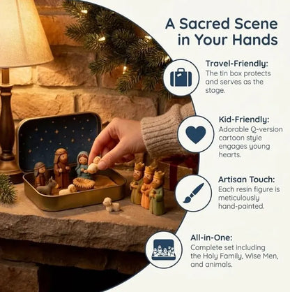 🔥✝️Religious Pocket-Size Mini Nativity Scene Set with Storage Box