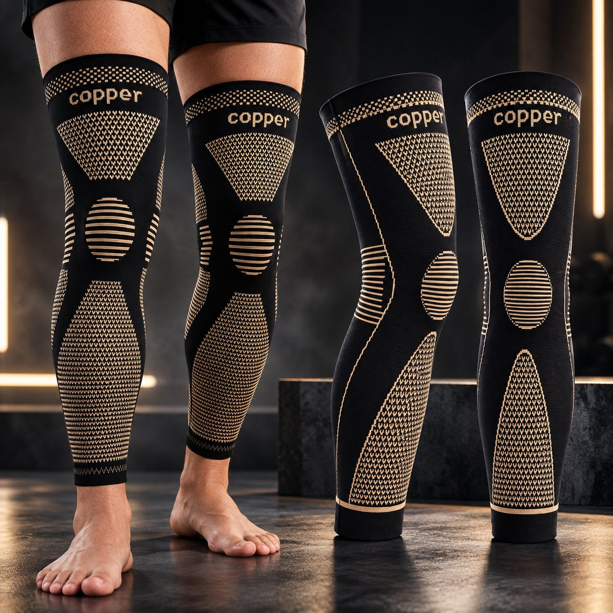 Copper Infused Graduated Leg Support Covers Non-Slip Compression Wraps for Sports Training & Daily Recovery