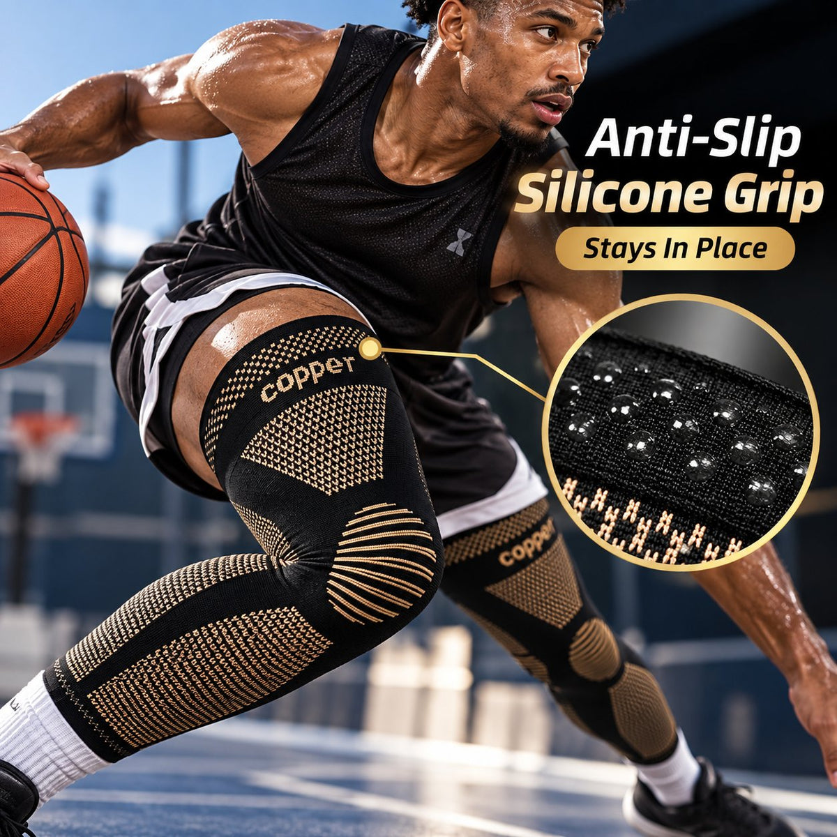Copper Infused Graduated Leg Support Covers Non-Slip Compression Wraps for Sports Training & Daily Recovery