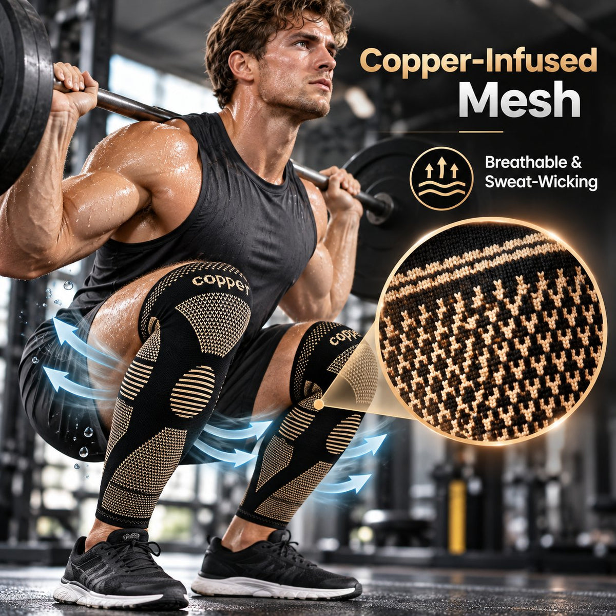 Copper Infused Graduated Leg Support Covers Non-Slip Compression Wraps for Sports Training & Daily Recovery