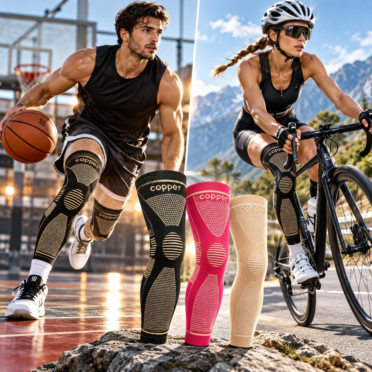 Copper Infused Graduated Leg Support Covers Non-Slip Compression Wraps for Sports Training & Daily Recovery
