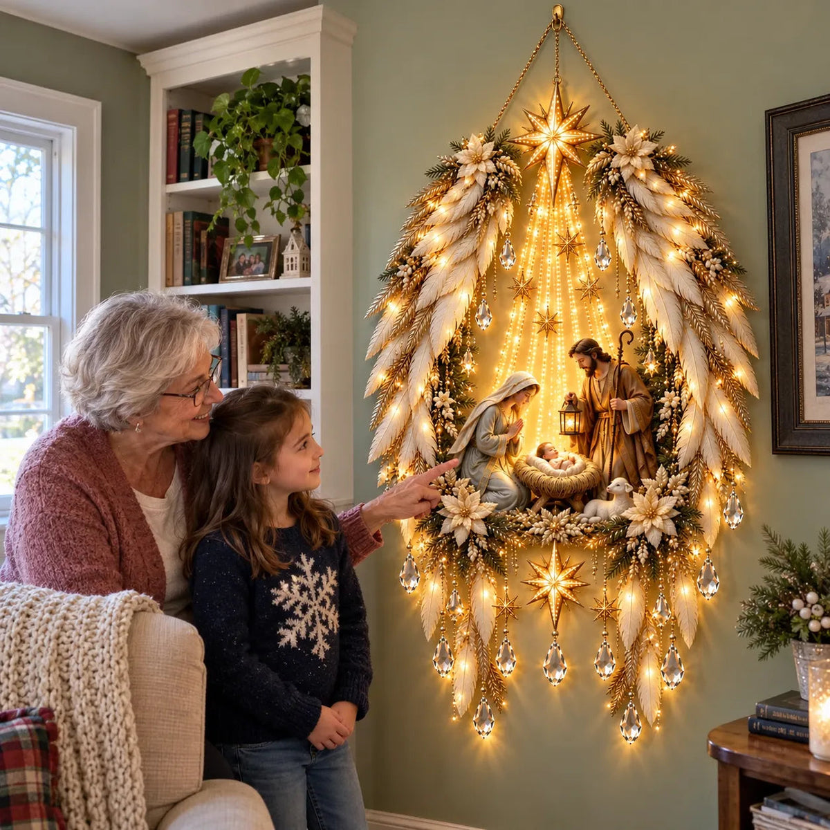 ✨👼 3D Heavenly Angel Wings Nativity Light✨ – Lighted Christmas Wall Decor  ✈️