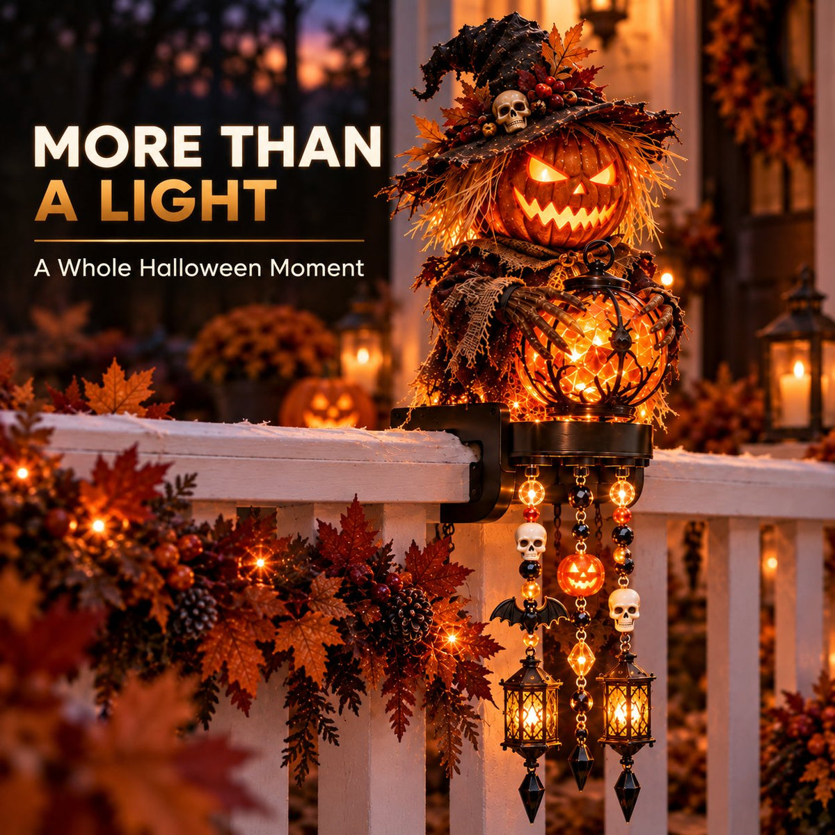 🏡🔥HOT SALE🔥🎃 Halloween Character Glow Cascade Railing Lights – Pumpkin, Witch, Ghost & Black Cat
