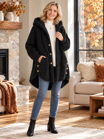 Women’s Cozy Plush Hooded High-Low Coat