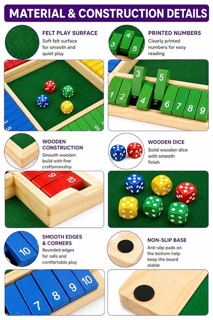 Wooden 8 Dice Shut The Box Color full Board Game for Kids & Family