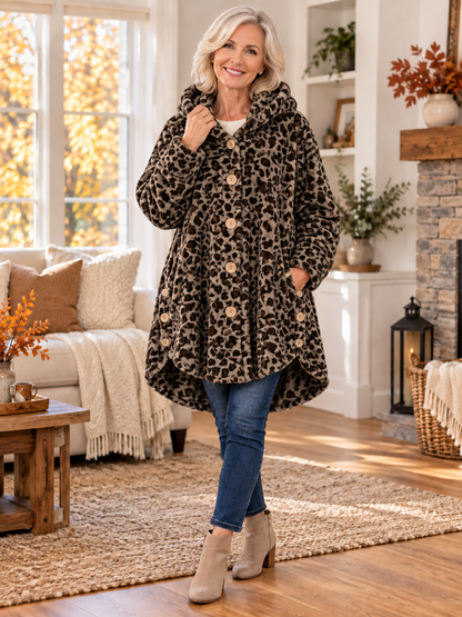 Women’s Cozy Plush Hooded High-Low Coat